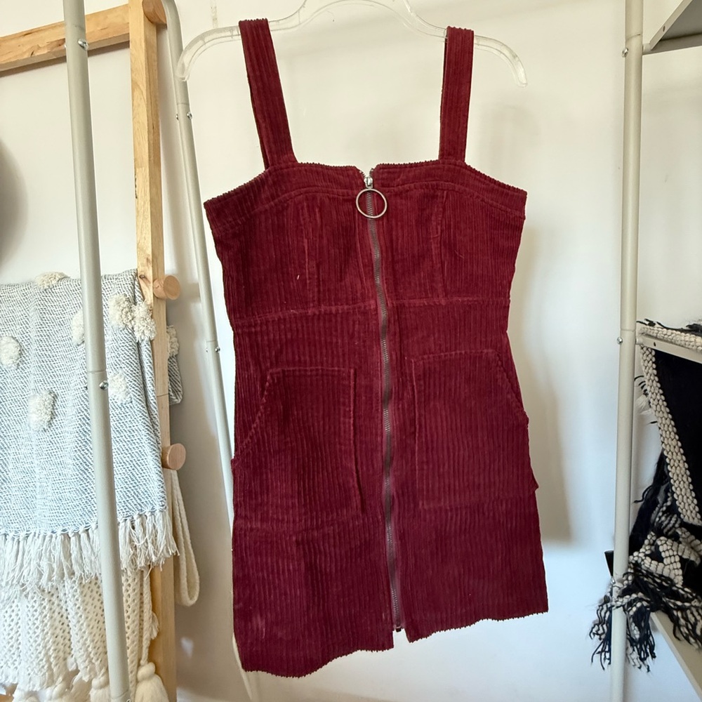 Zip up corduroy maroon dress
